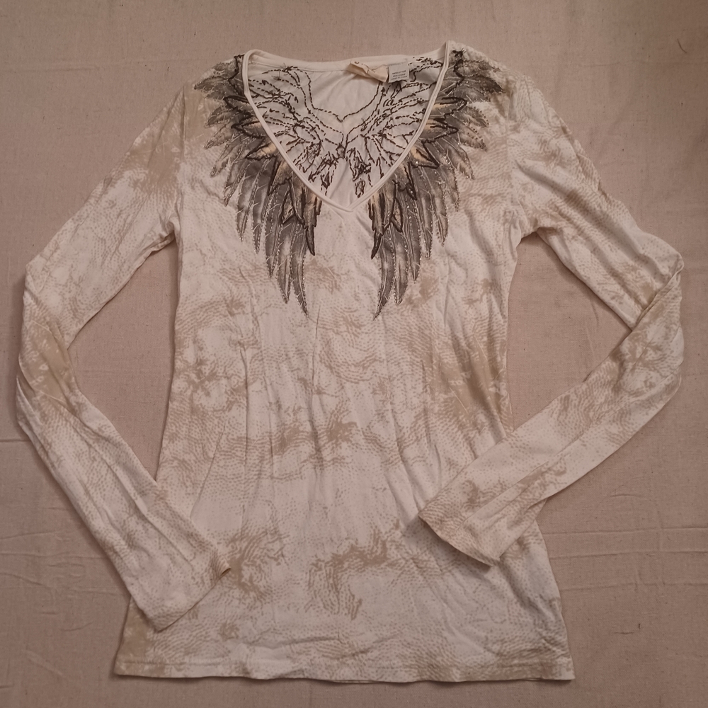 Miss Me V-Neck Long Sleeve Tee Women's Size Large
